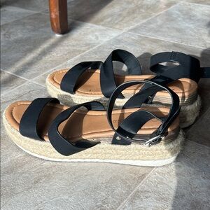 Women’s Black Espadrille Platform Sandals - Strap Ankle Comfort